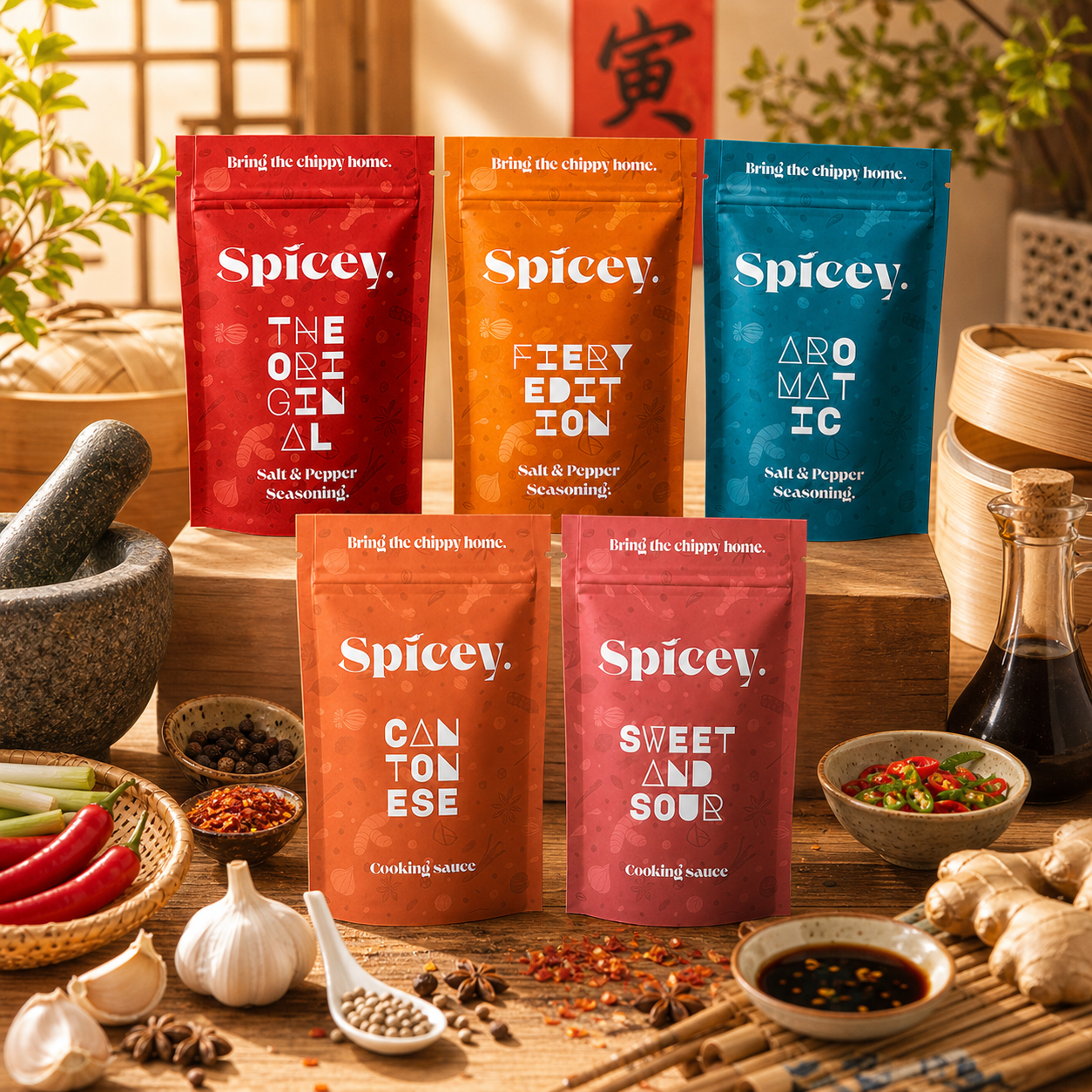 The full Spicey range of seasonings and cooking sauces